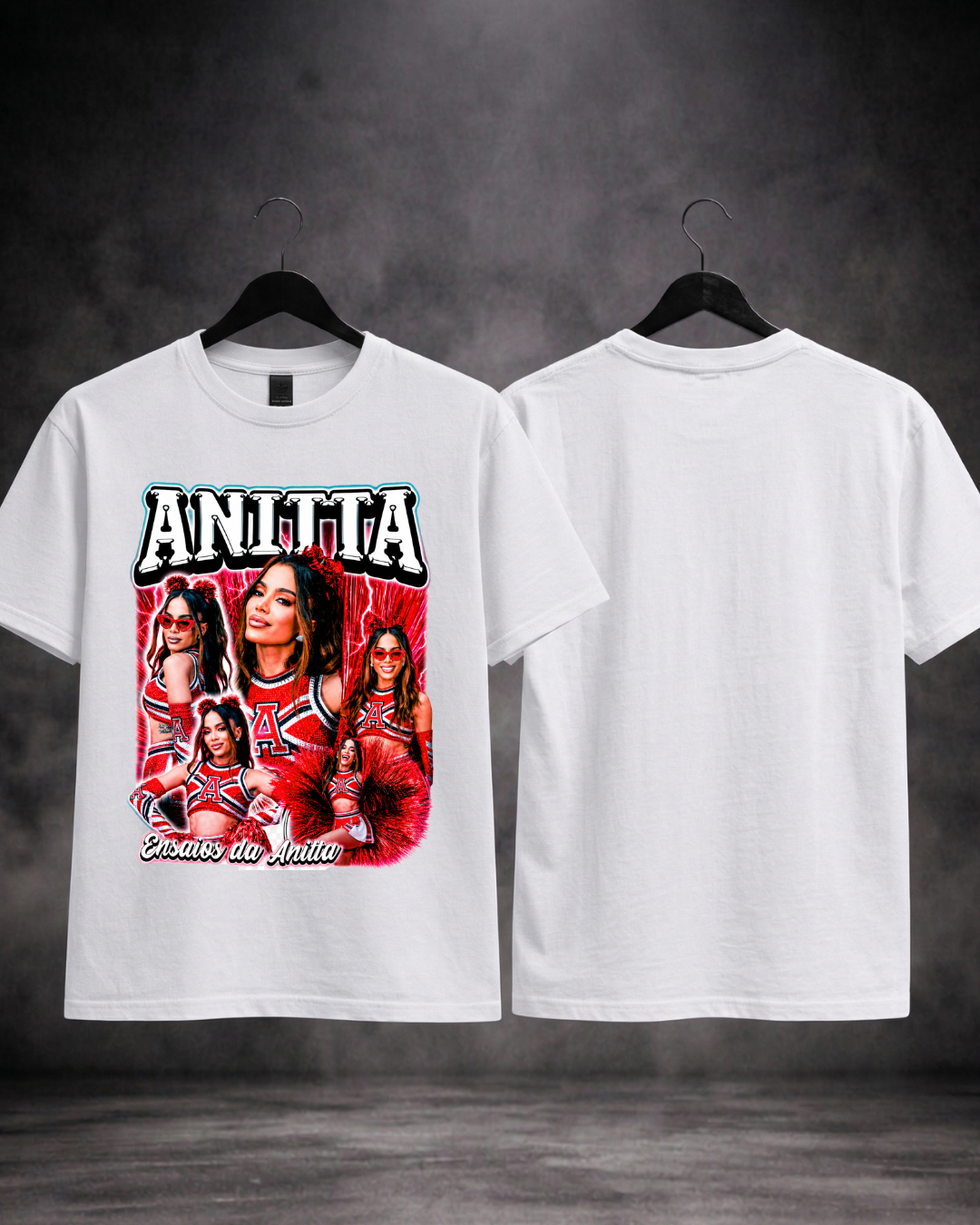 T-shirt Anitta Cheerleader Ensaios Edition branca frente e costas