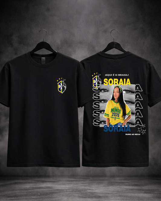 T-shirt Brasil personalizada Copa 2026 preta - detalhe do design - SuDrops