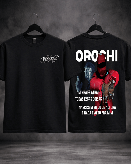 T-shirt Orochi Nasci Sem Medo de Altura preta - detalhe da estampa - SuDrops