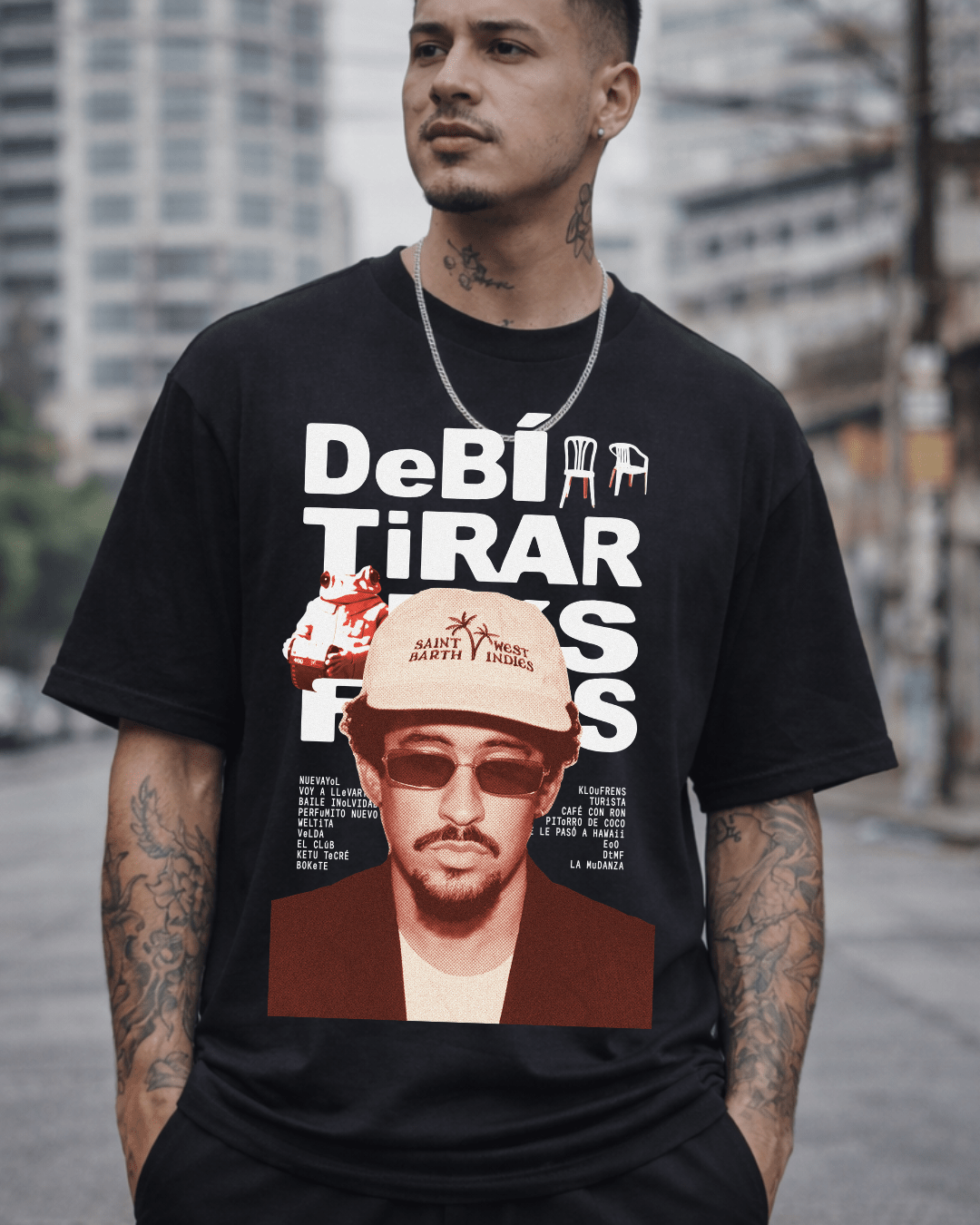 T-shirt Bad Bunny DTMF preta com estampa frontal - SuDrops