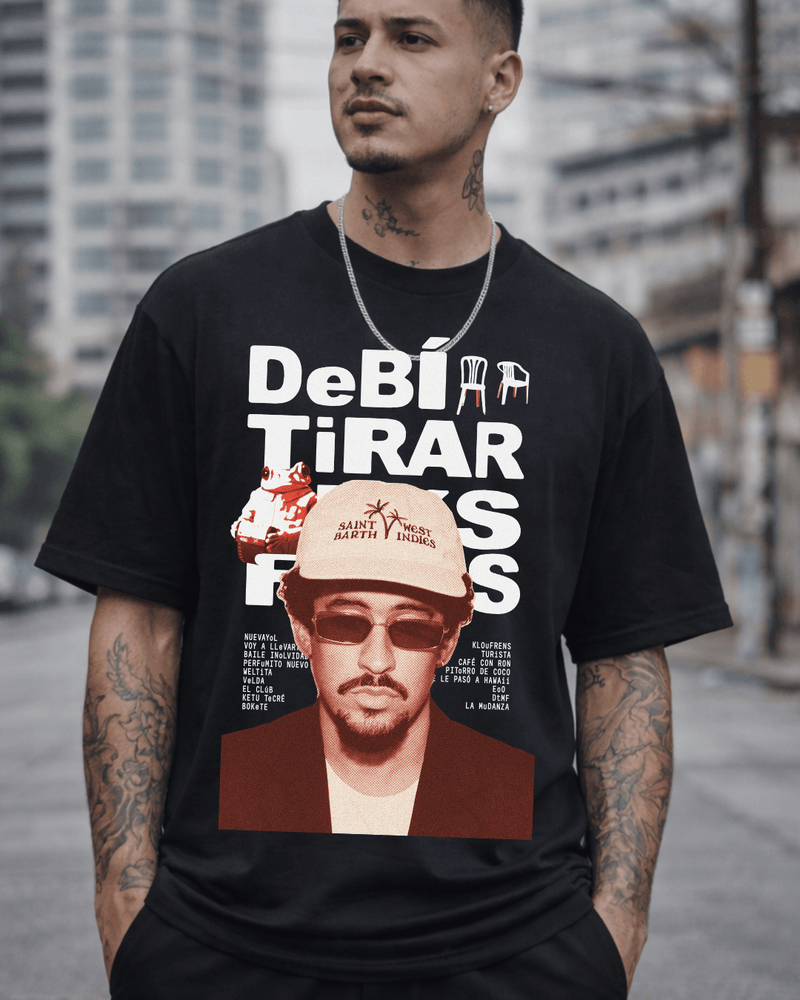 T-shirt Bad Bunny DTMF preta com estampa frontal - Sudrops