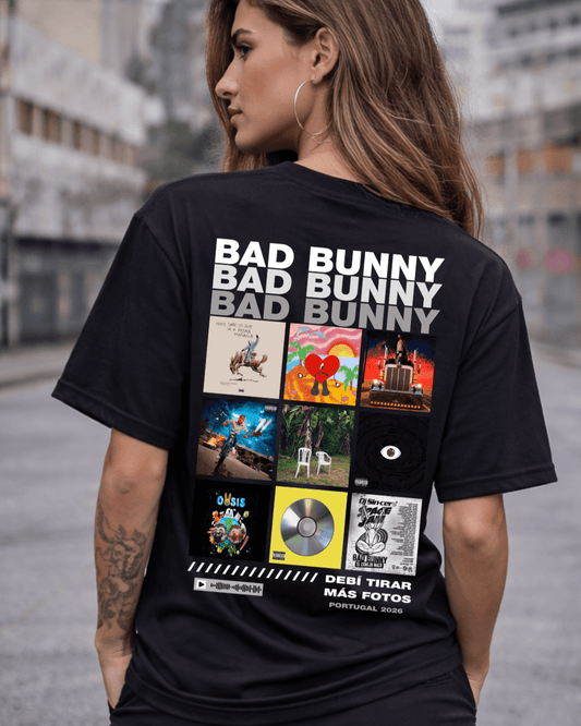 T-shirt Bad Bunny Edição de Fã preta frente e costas - SuDrops
