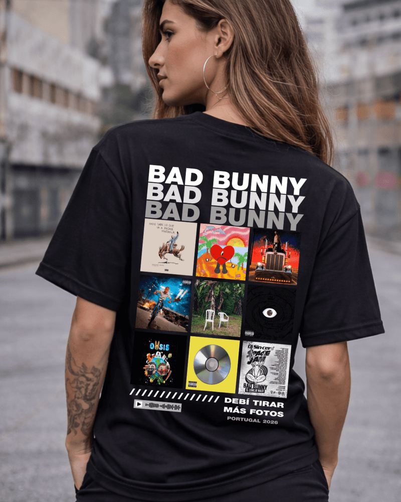 T-shirt Bad Bunny Edição de Fã preta frente e costas - Sudrops