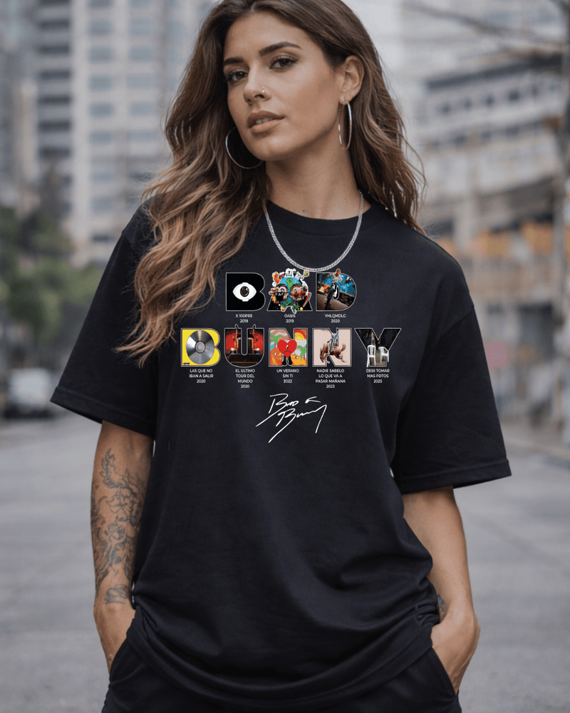 T-shirt Bad Bunny Edição Especial preta com estampa frontal - Sudrops