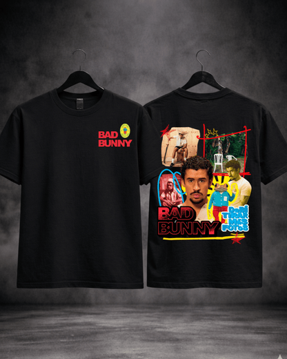 T-shirt Bad Bunny Edição Limitada - variante preta frente e costas - SuDrops