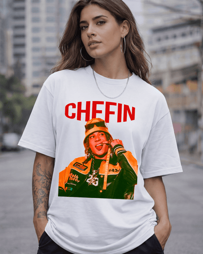 T-shirt Chefin 23 em branco e preto - mockup principal - SuDrops