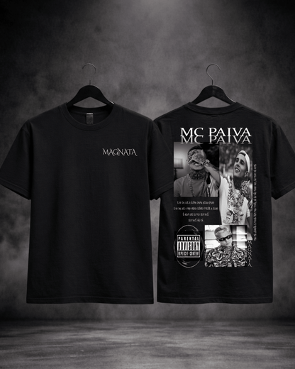 T-shirt Mc Paiva Edição de Fã preta v3 - detalhe frente e costas - SuDrops