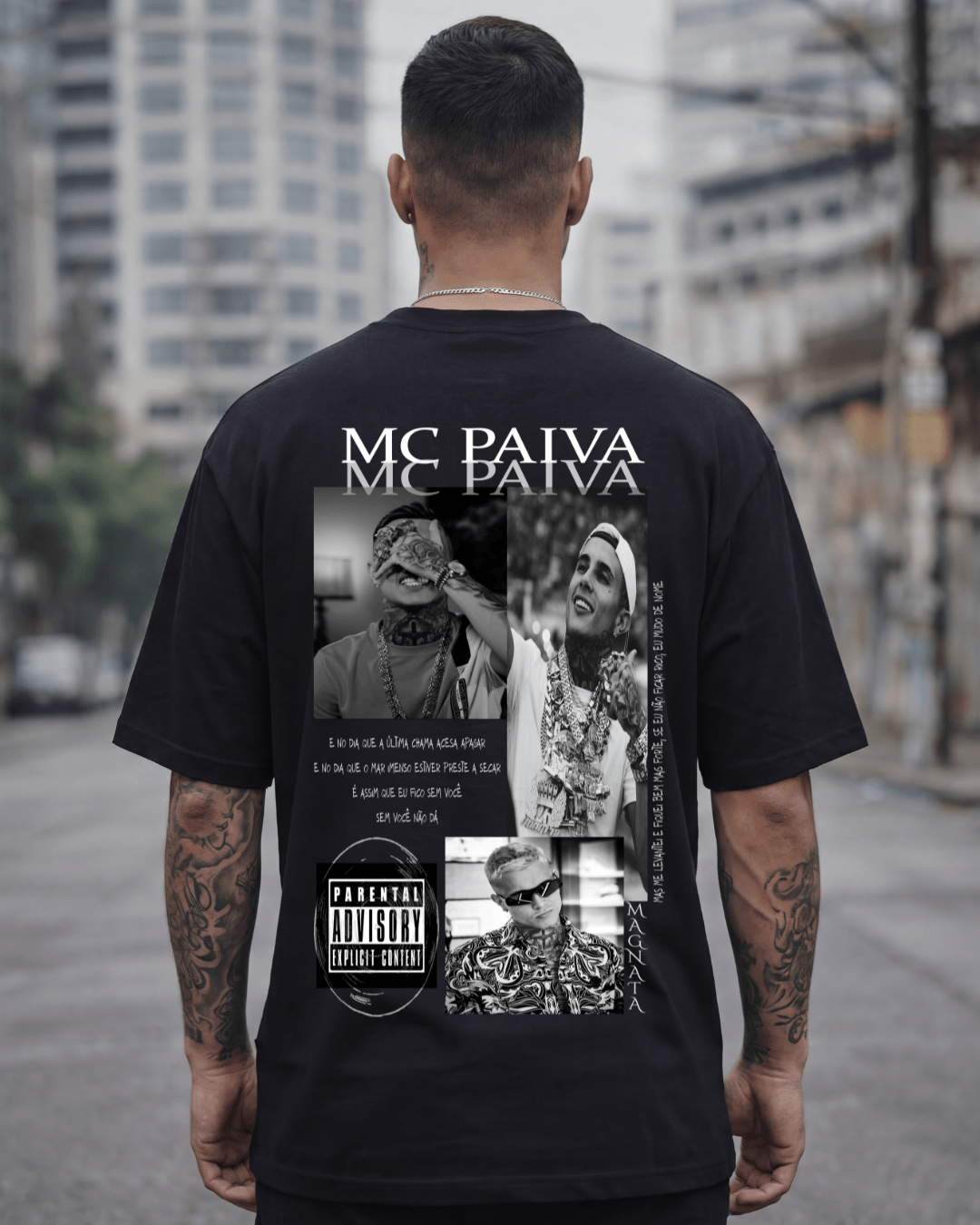 T-shirt Mc Paiva Edição de Fã preta frente e costas v3 - SuDrops