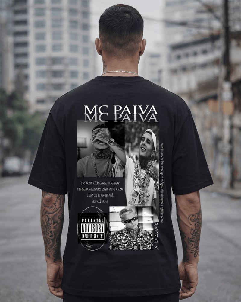 T-shirt Mc Paiva Edição de Fã preta frente e costas v3 - Sudrops