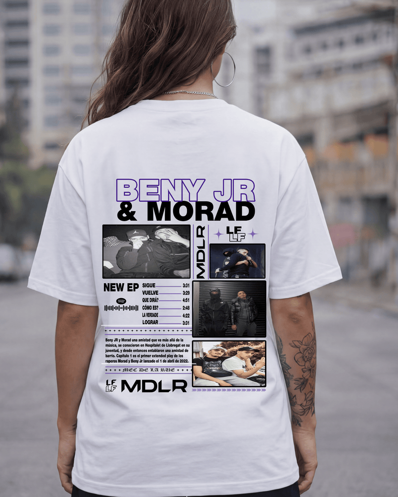 T-shirt Morad Benny Jr branca frente e costas - Sudrops