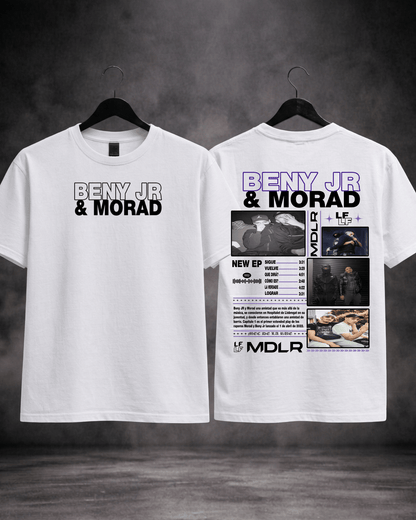 T-shirt Morad Benny Jr branca - detalhe frente e costas - SuDrops