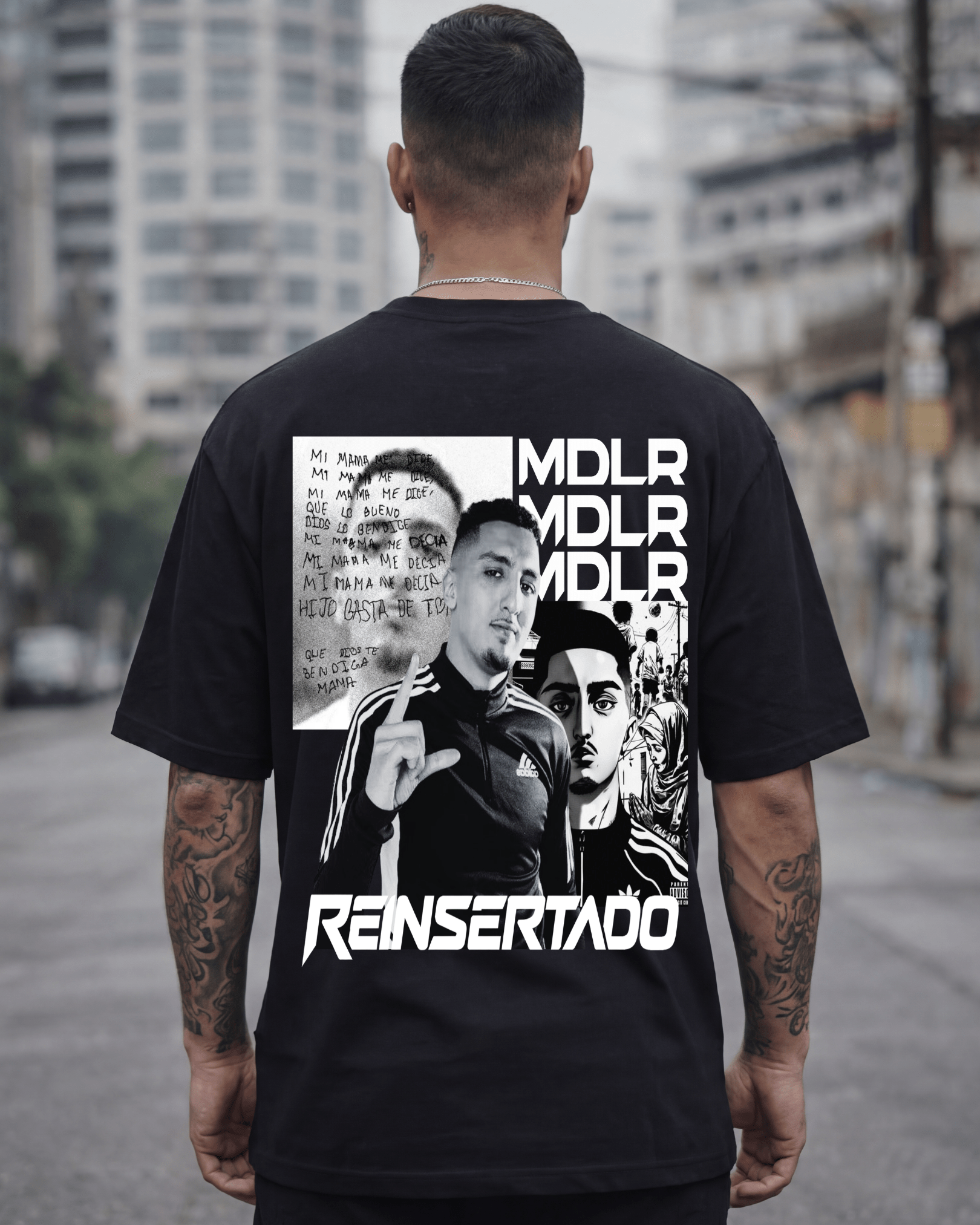 T-shirt Morad Reinsertado preta frente e costas - SuDrops