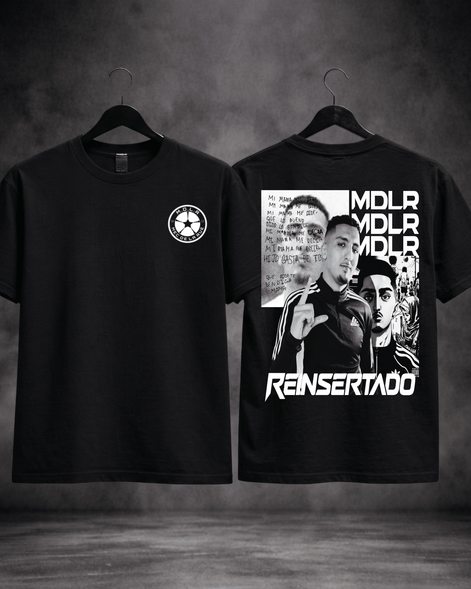 T-shirt Morad Reinsertado preta - detalhe frente e costas - SuDrops