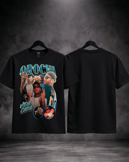 T-shirt Orochi Bootleg Azul - detalhe da estampa frontal - SuDrops