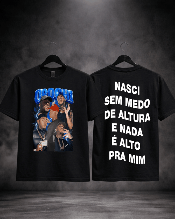 T-Shirt Orochi Bootleg Azul Preta Frente e Costas