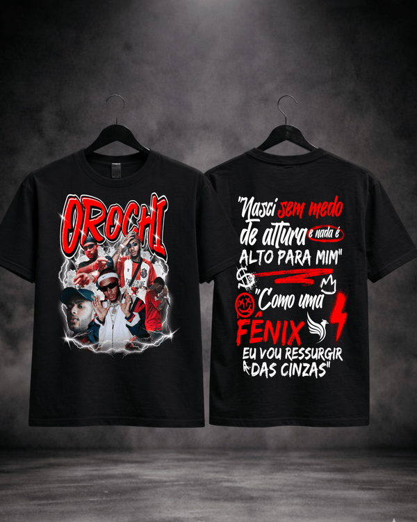 T-Shirt Orochi Bootleg Vermelha Preta Frente e Costas