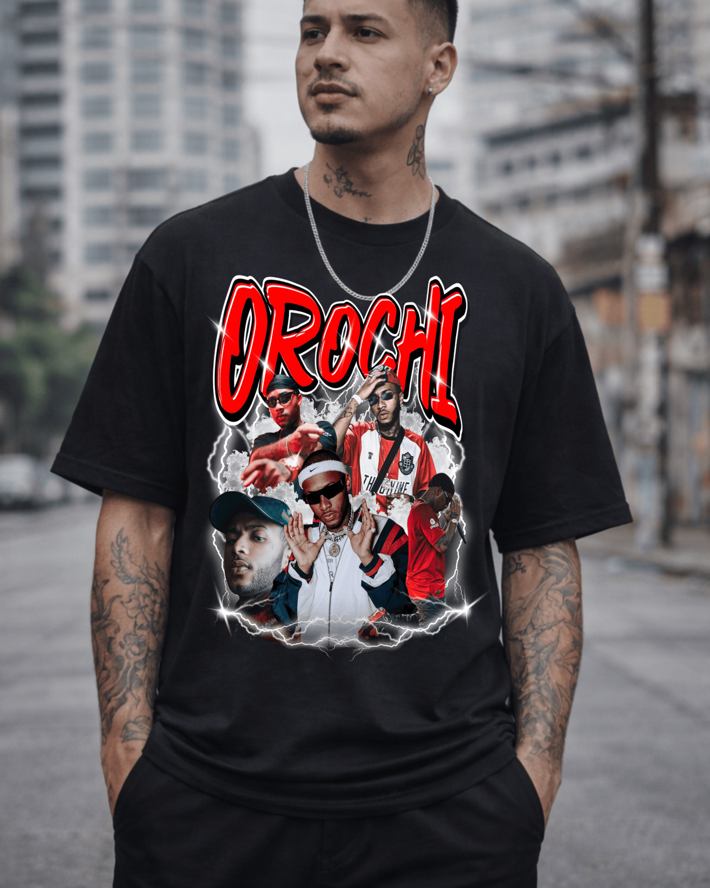 T-shirt Orochi Bootleg Vermelha preta frente e costas - SuDrops