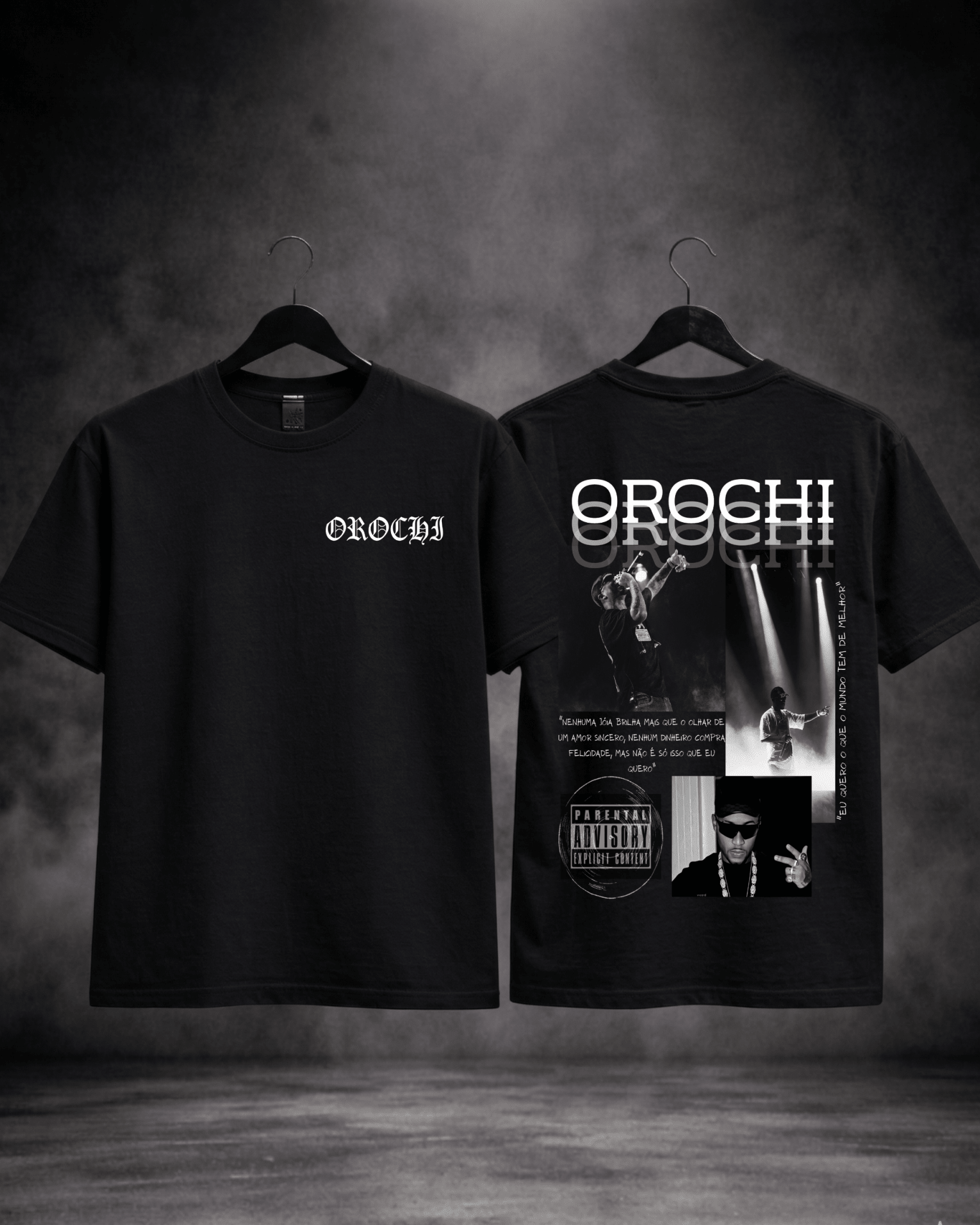 T-shirt Orochi Edição de Fã preta v2 - detalhe frente e costas - SuDrops