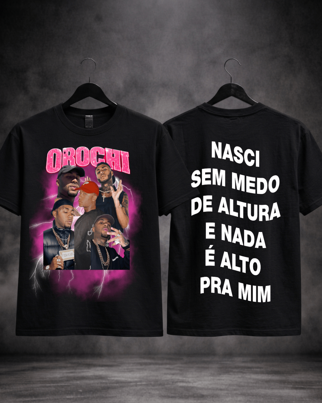 T-shirt Orochi Bootleg Rosa preta - detalhe da estampa - SuDrops