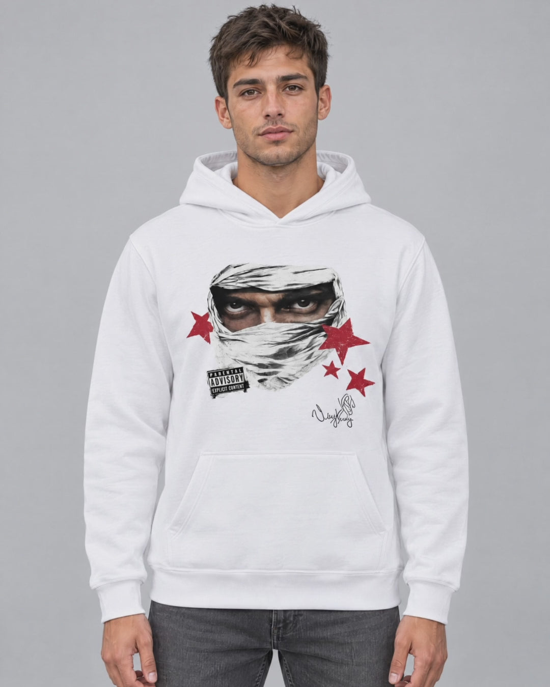 Hoodie Veigh Demónios branco - vídeo frente e costas em modelo - Sudrops