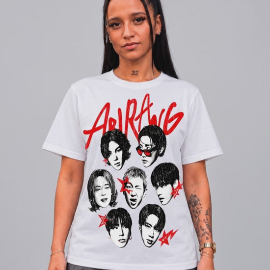 T-shirt BTS Arirang Vintage Edition branca, vídeo de caimento - Sudrops