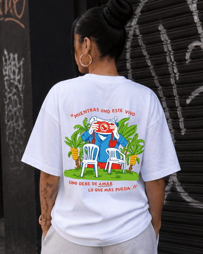T-shirt Bad Bunny DTMF branca frente e costas - mockup principal - SuDrops