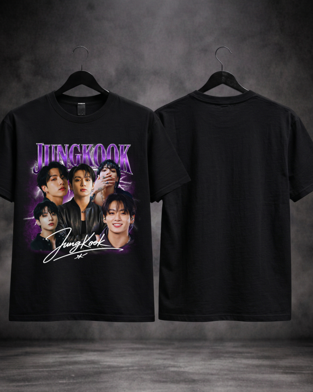 T-shirt Jungkook Purple Signature Edition preta frente e costas - SuDrops