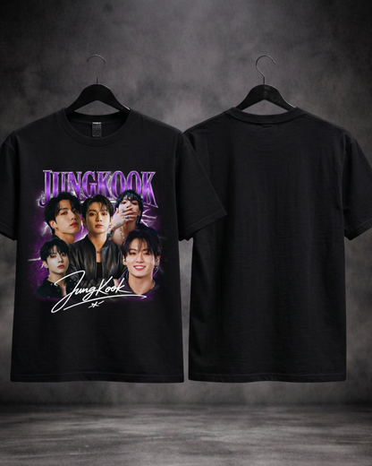 T-shirt Jungkook Purple Signature Edition preta frente e costas - SuDrops