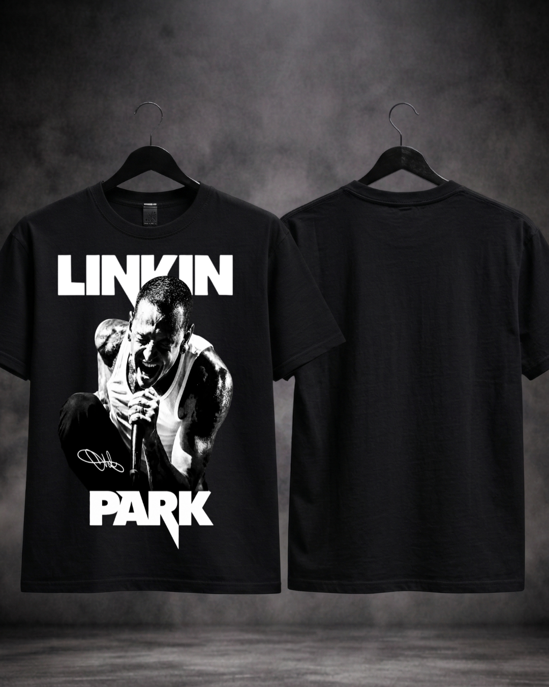 T-shirt Linkin Park Chester Legacy Edition preta frente e costas - SuDrops