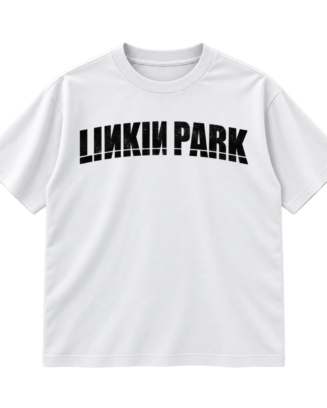 
T-shirt Linkin Park Hybrid Theory branca - frente com lettering Linkin Park a preto - Sudrops