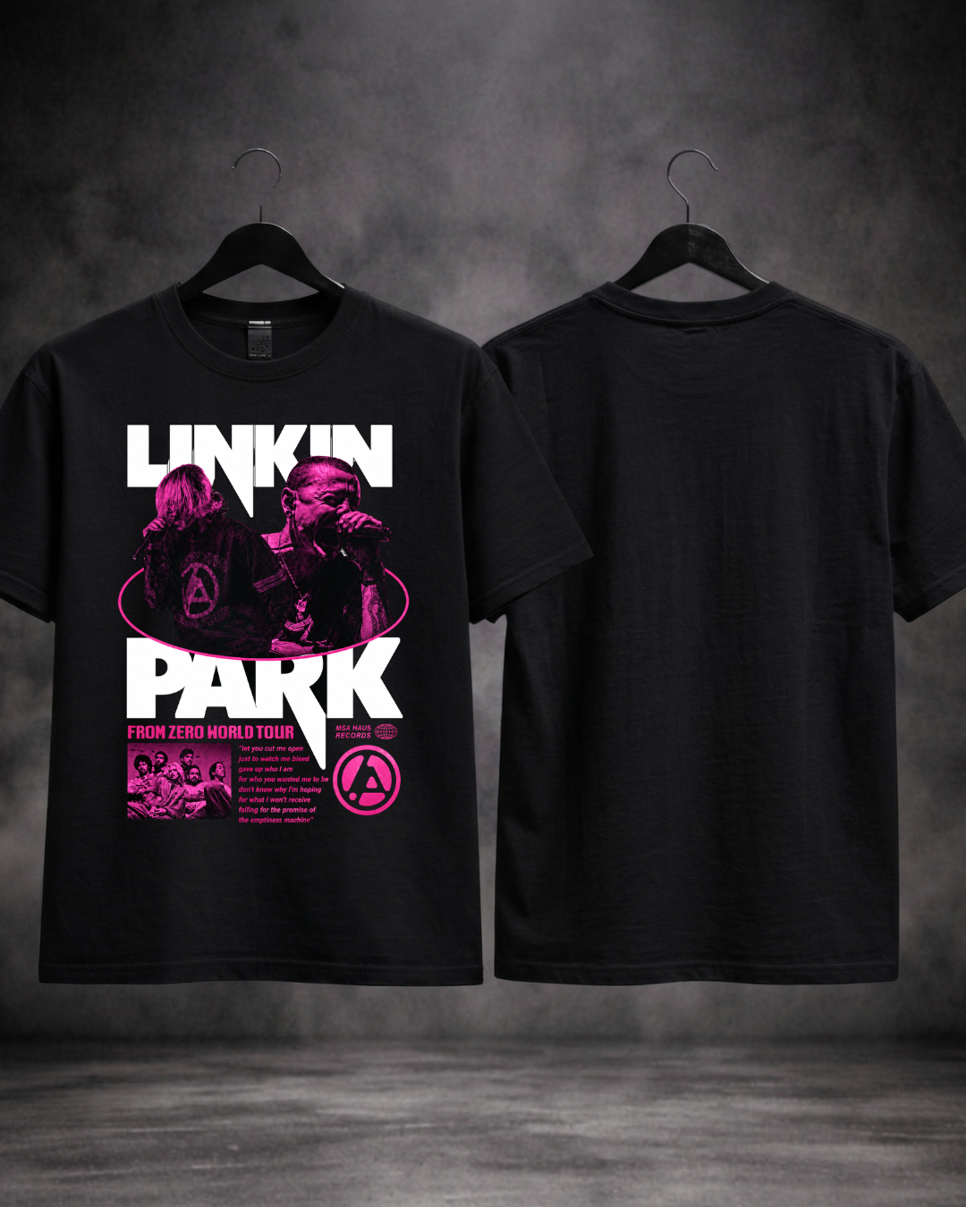 T-shirt Linkin Park Neon From Zero Edition preta frente e costas - SuDrops