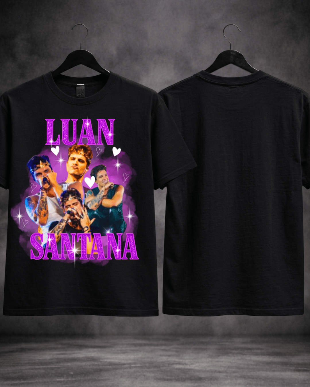 T-shirt Luan Santana Bootleg Roxa preta - detalhe da estampa - SuDrops
