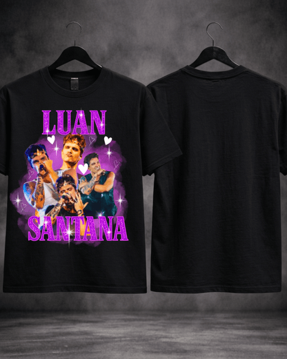 T-shirt Luan Santana Bootleg Roxa preta - detalhe da estampa - SuDrops