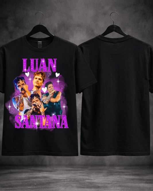 T-shirt Luan Santana Bootleg Roxa preta - detalhe da estampa - SuDrops