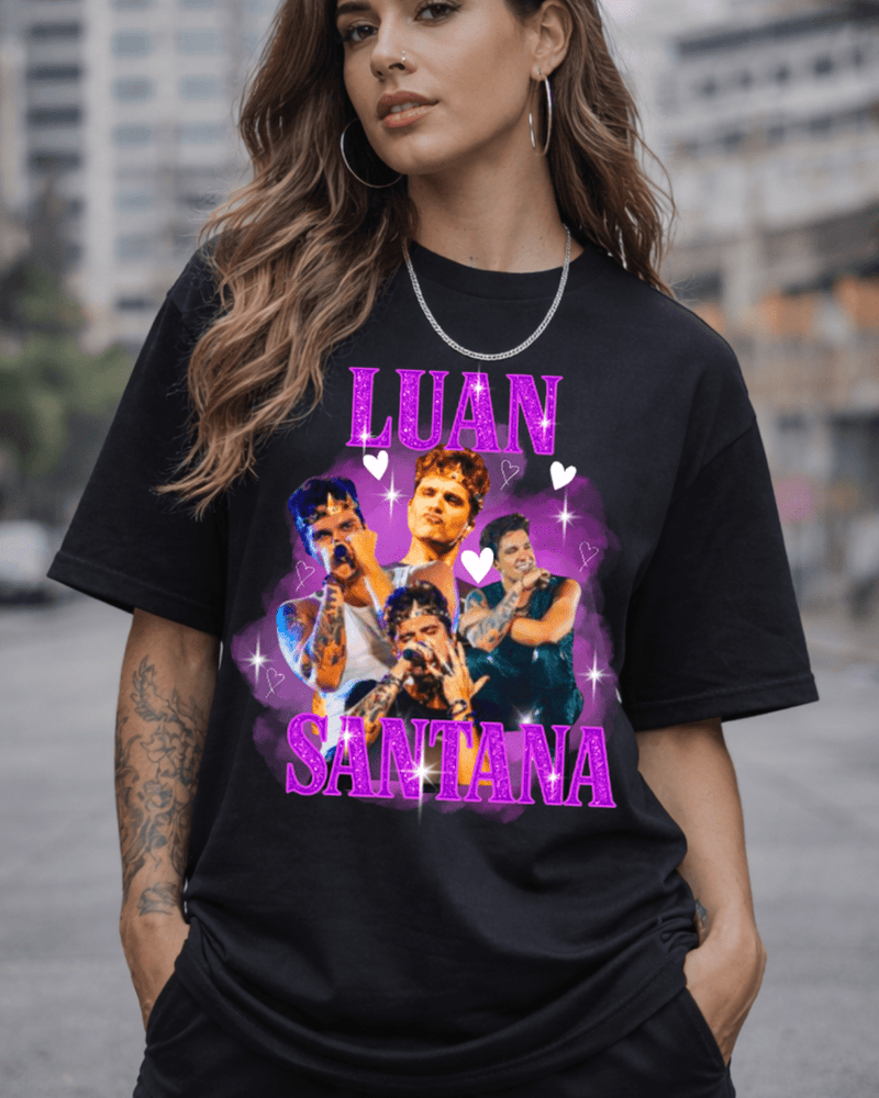 T-shirt Luan Santana Bootleg Roxa preta - mockup principal - Sudrops