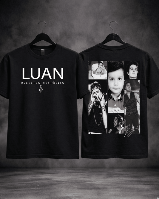 T-shirt Luan Santana Registro Histórico preta - detalhe da estampa - SuDrops