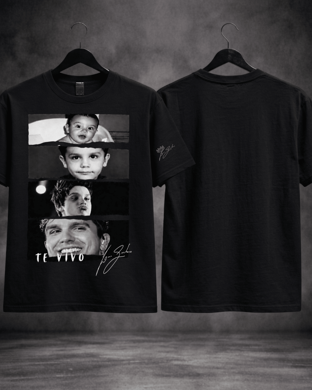T-shirt Luan Santana Te Vivo preta - detalhe da estampa - SuDrops