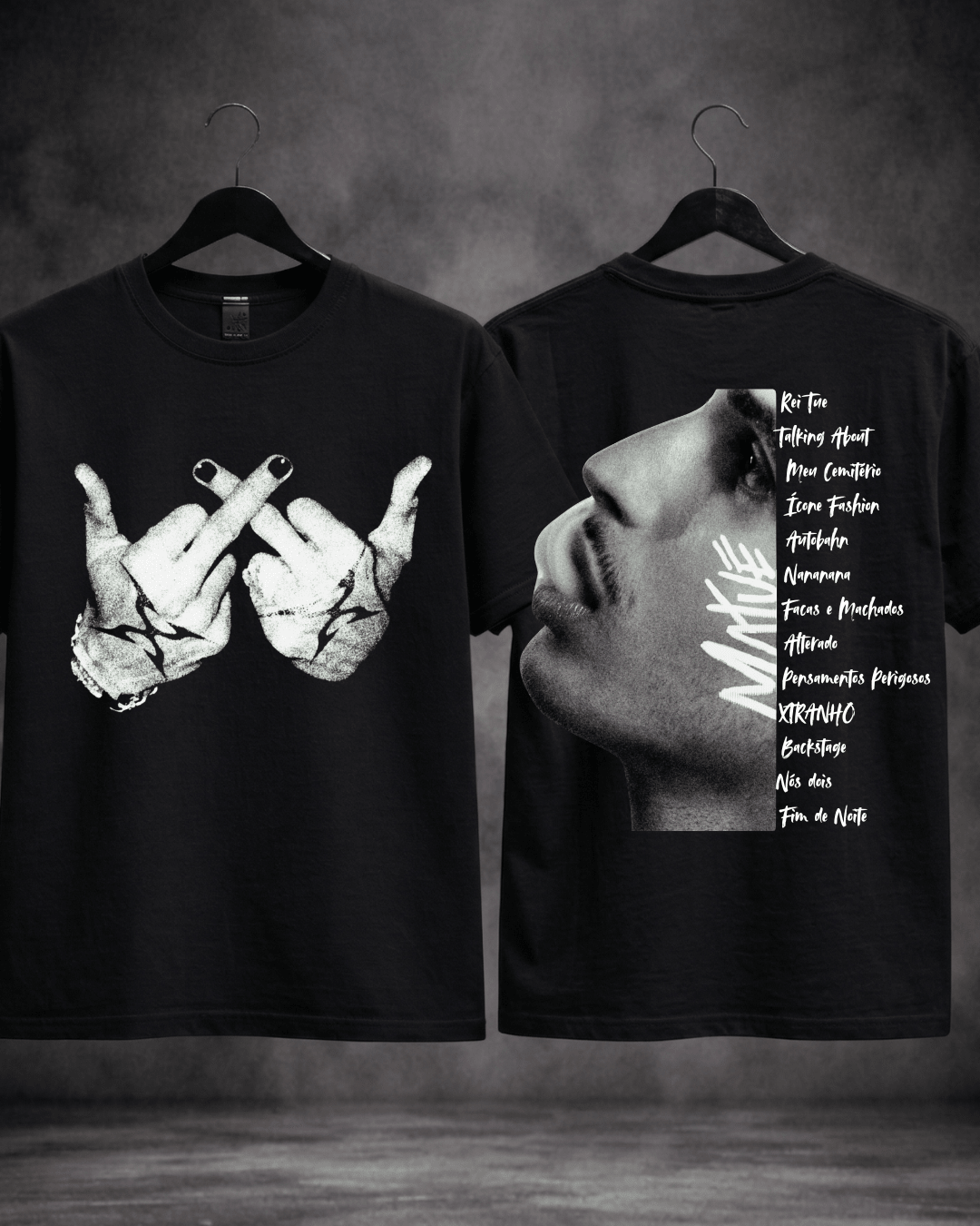 T-shirt Matuê Hands preta - detalhe da estampa - SuDrops