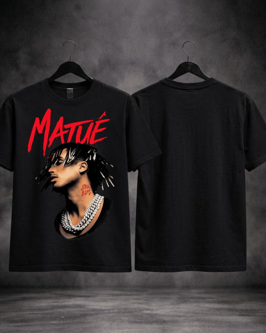 T-shirt Matuê Still Luv preta - detalhe da estampa - SuDrops