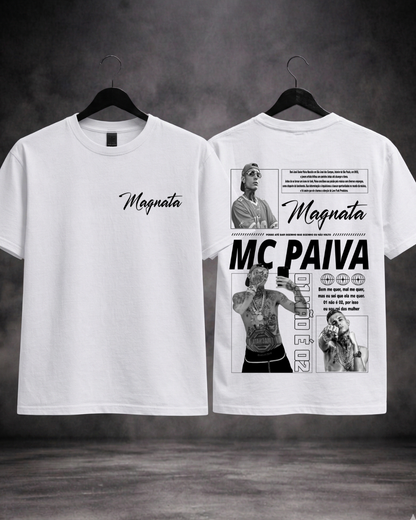 T-shirt Mc Paiva Magnata branca — frente e costas