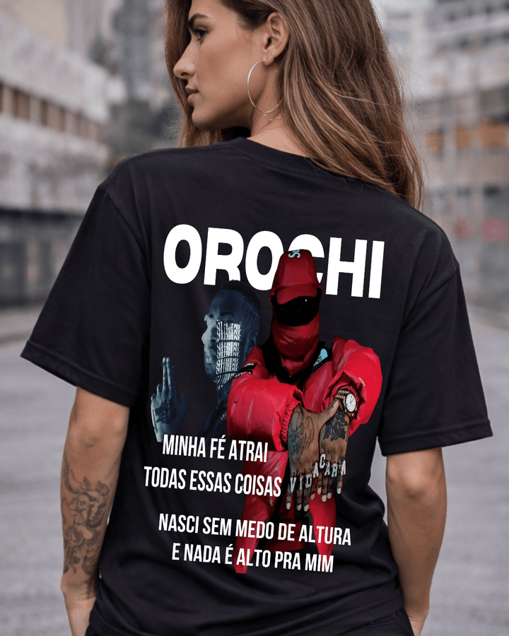 T-shirt Orochi Nasci Sem Medo de Altura preta - mockup principal - Sudrops