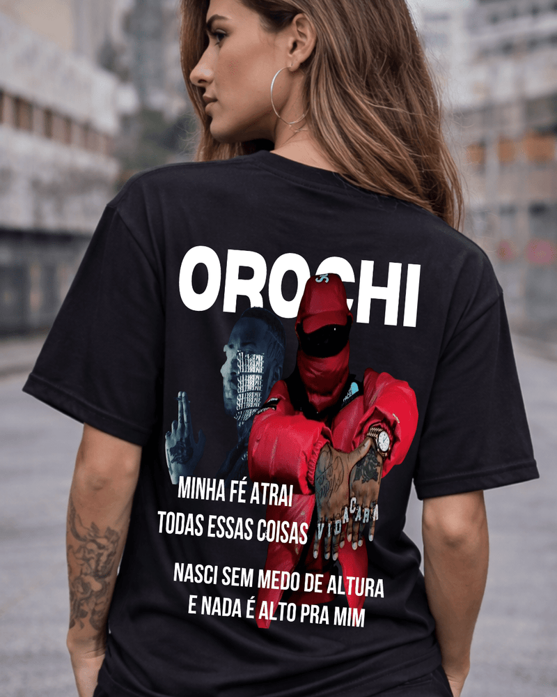 T-shirt Orochi Nasci Sem Medo de Altura preta - mockup principal - Sudrops