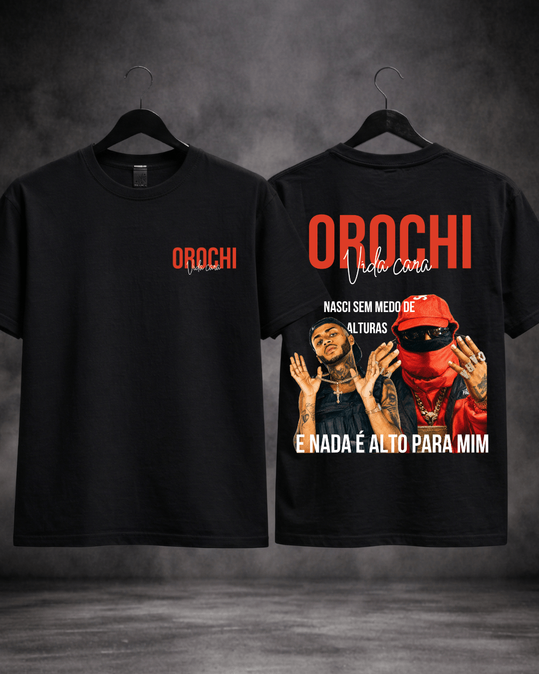 T-Shirt Orochi Vida Cara Preta Frente e Costas - SuDrops
