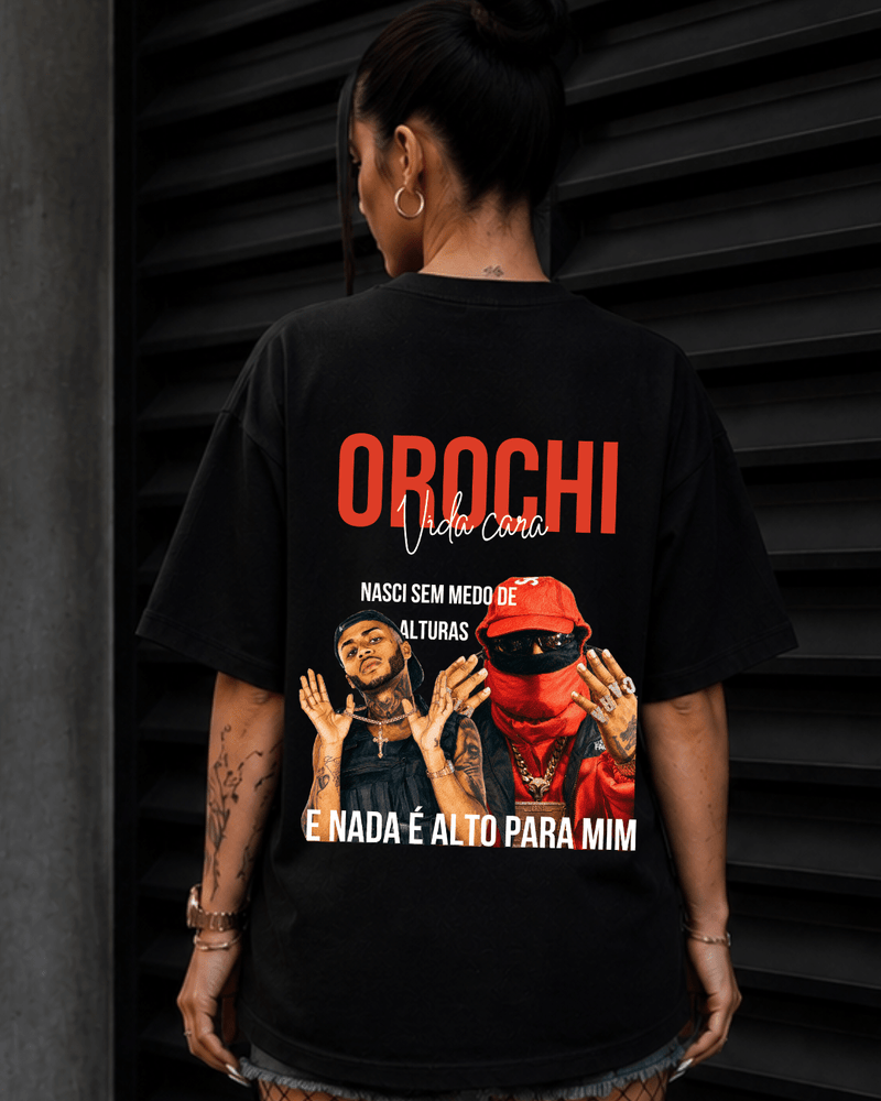 T-Shirt Orochi Vida Cara Preta Frente e Costas - Sudrops