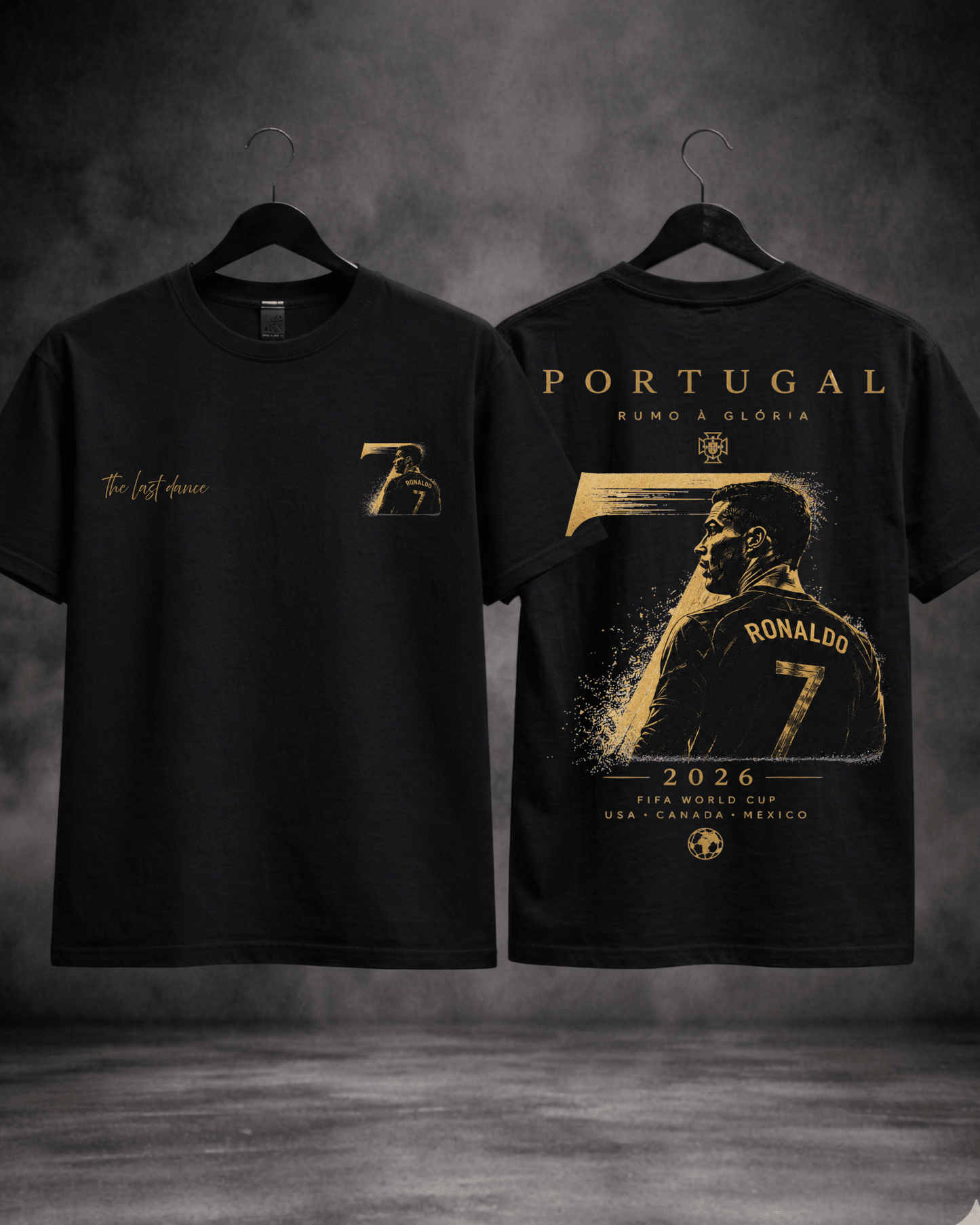 T-shirt Portugal CR7 The Last Dance Copa 2026 preta frente e costas - SuDrops