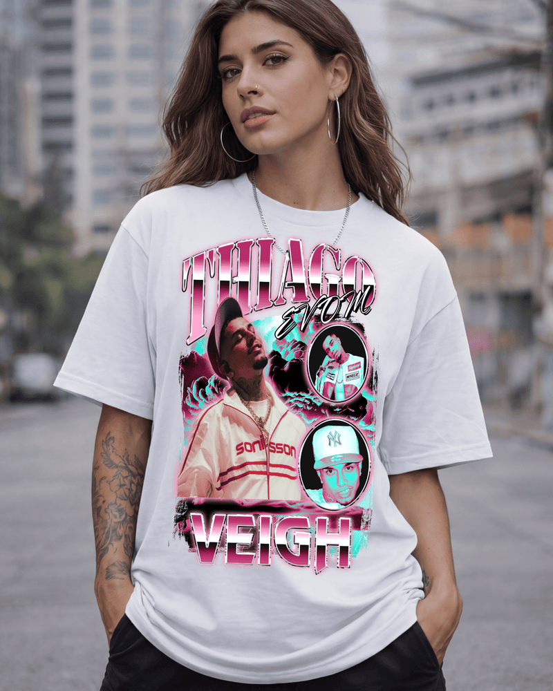 T-shirt Veigh Bootleg branca - mockup principal - Sudrops