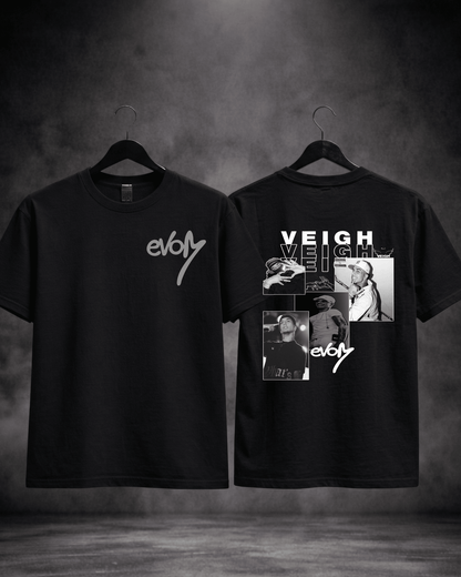 T-shirt Veigh Edição de Fã preta - detalhe frente e costas - SuDrops