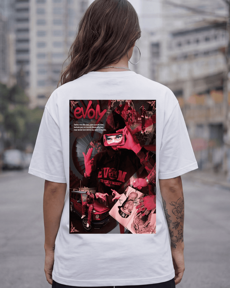 T-shirt Veigh Evom branca frente e costas - Sudrops